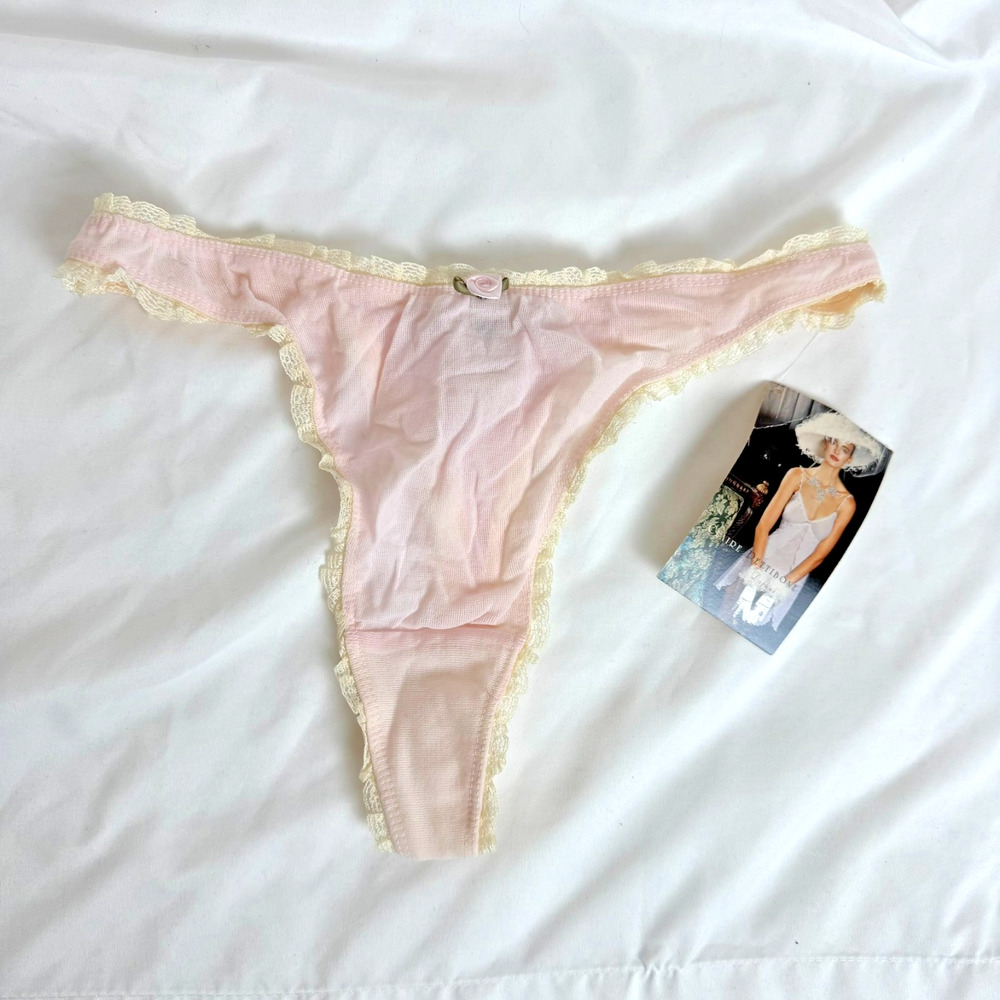 Y2K Claire Pettibone S Lace Thong Pink Mesh Panties Undies Underwear